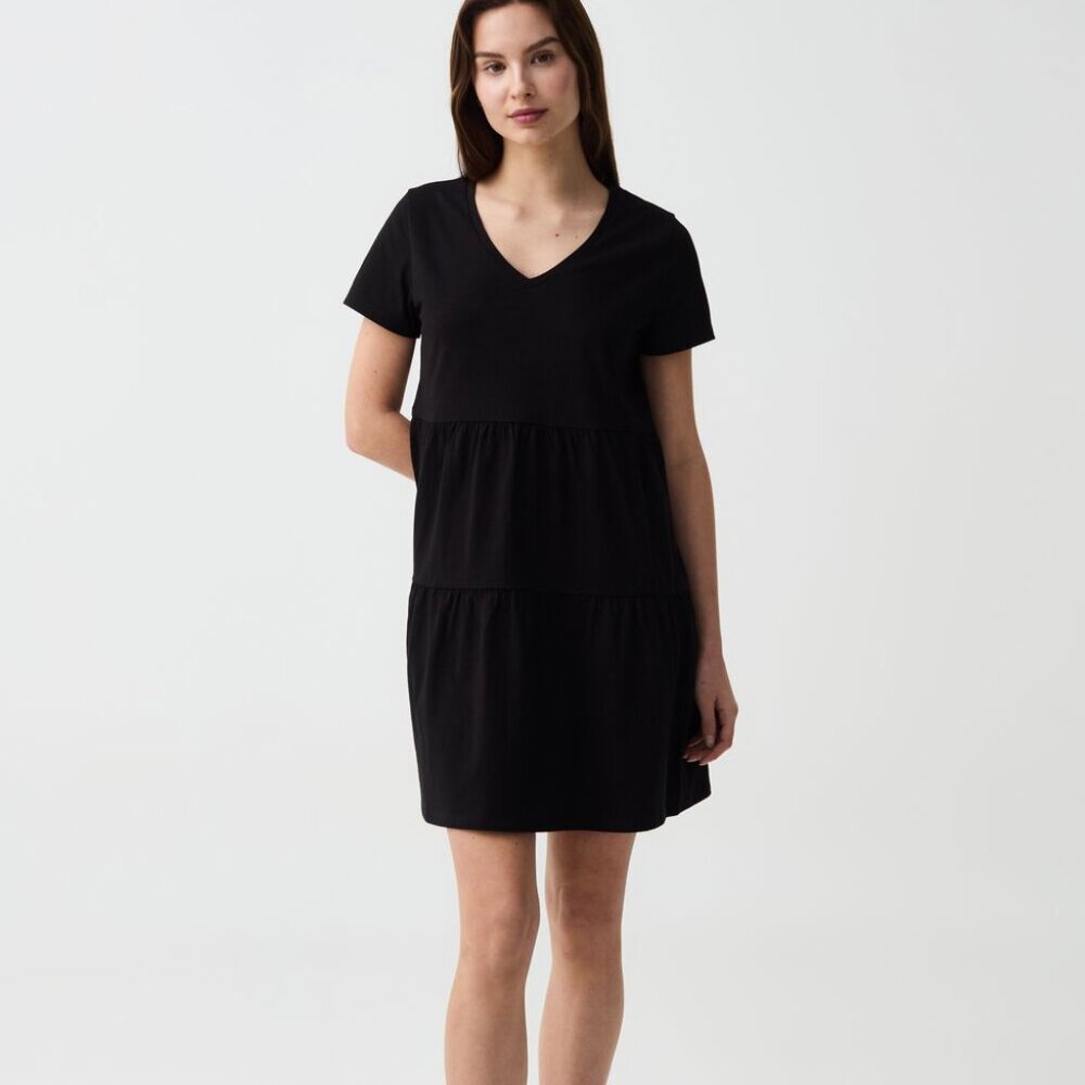 OVS Black Essential short sleeve with flounces mini oversized dress size medium